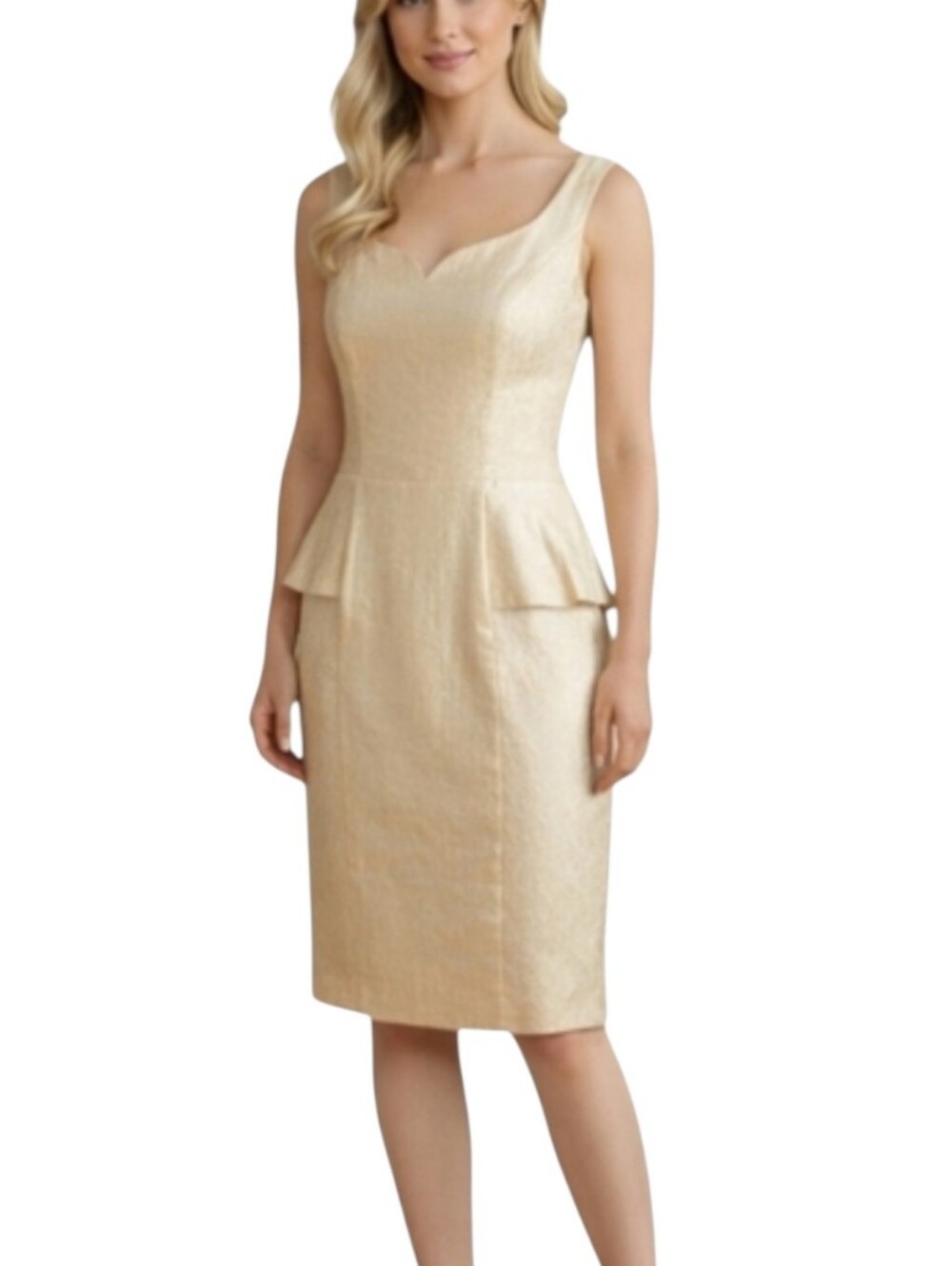London Times Champagne Sleeveless Peplum Dress  Size 6